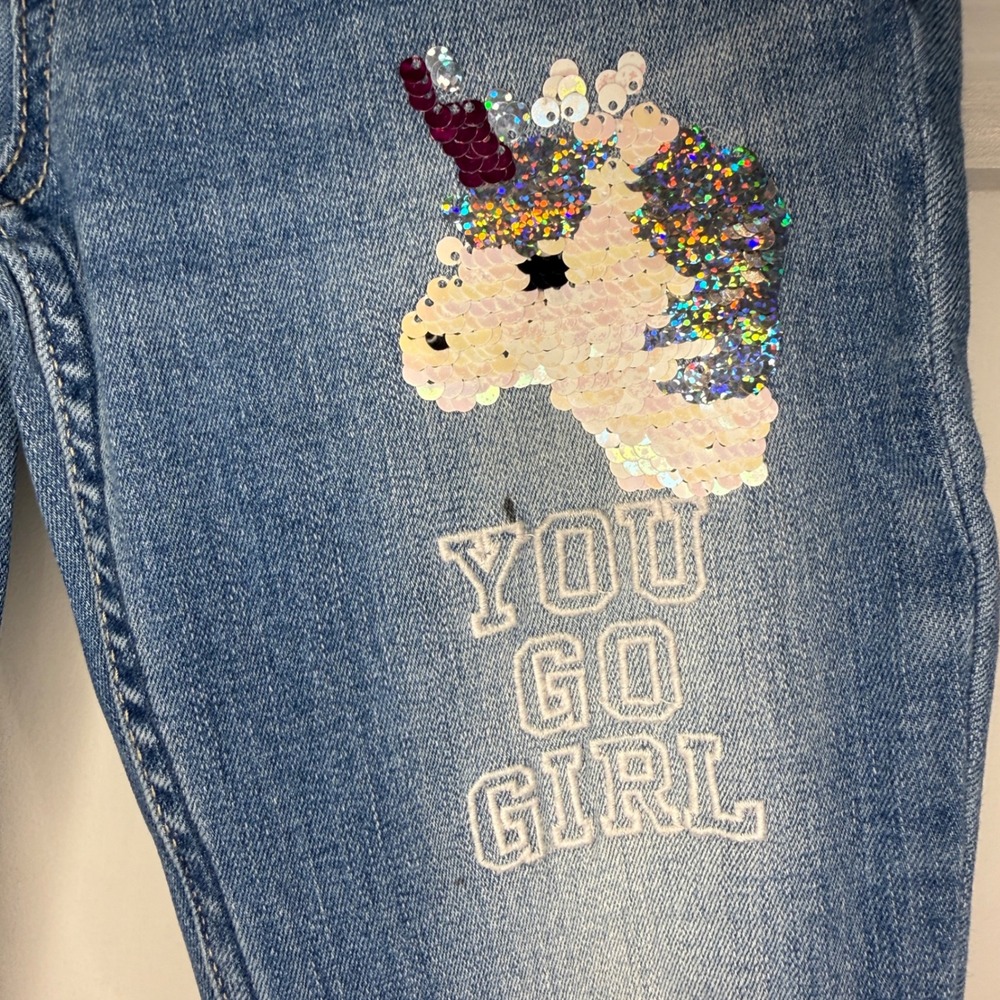 Abercrombie Kids Girls Sequin Unicorn Rose Jean Legging Medium Wash Size 7/8 - Picture 3 of 7